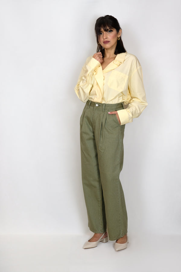 Pleated Solid Color Pants